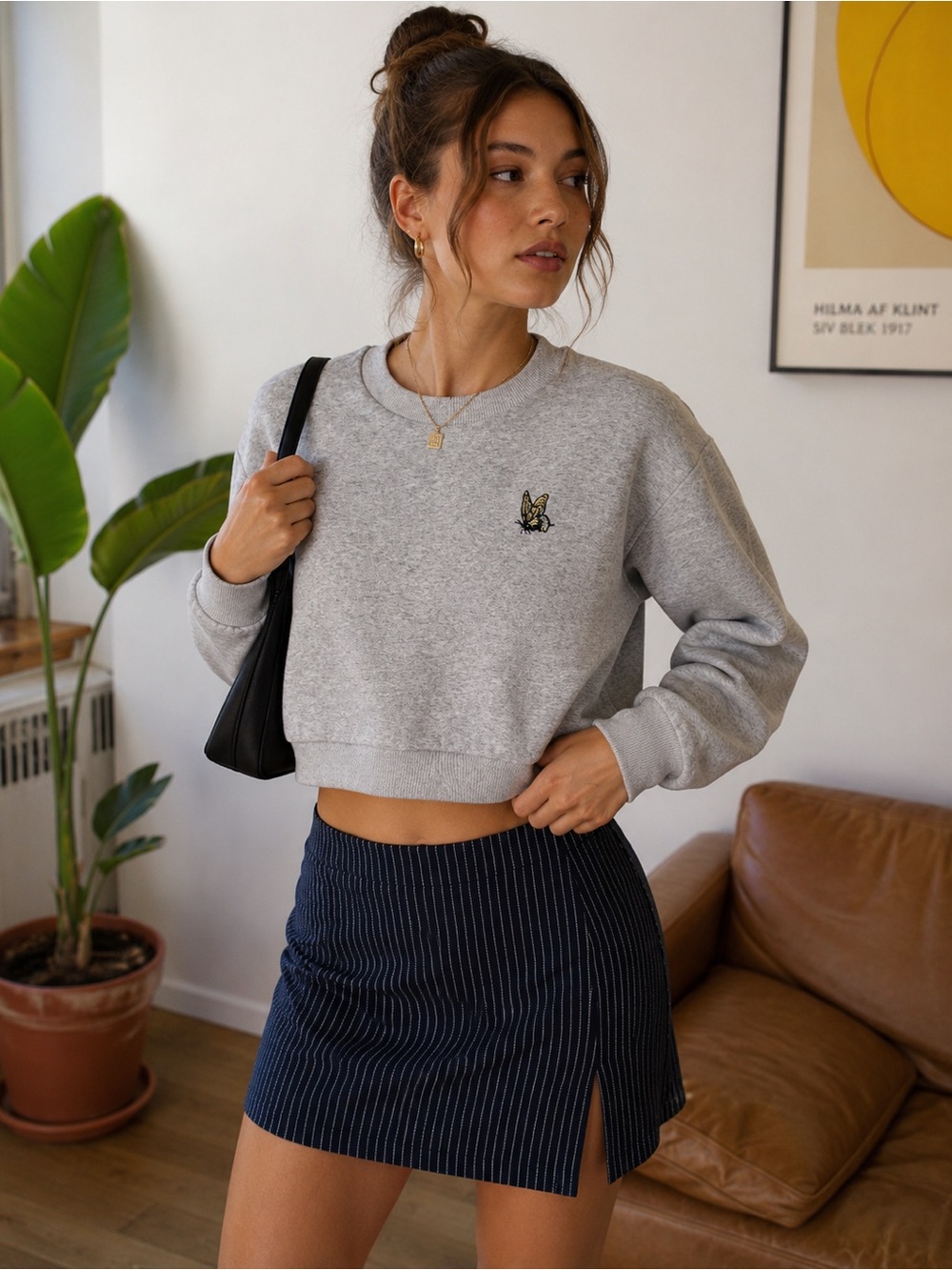 Sunday Best‎ Aritzia Ellie Cropped Embroidered Butterfly Fleece Sweater